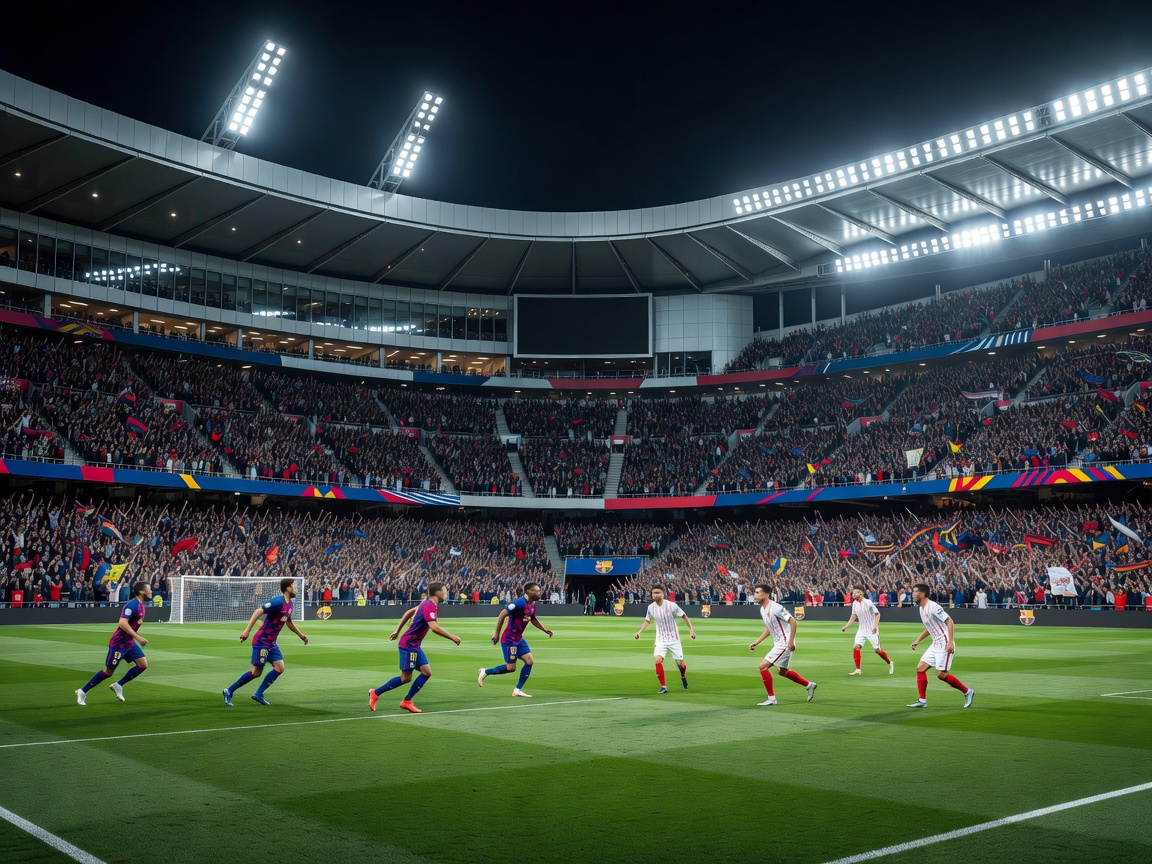 Modern football arena representing Barcelona versus Sevilla