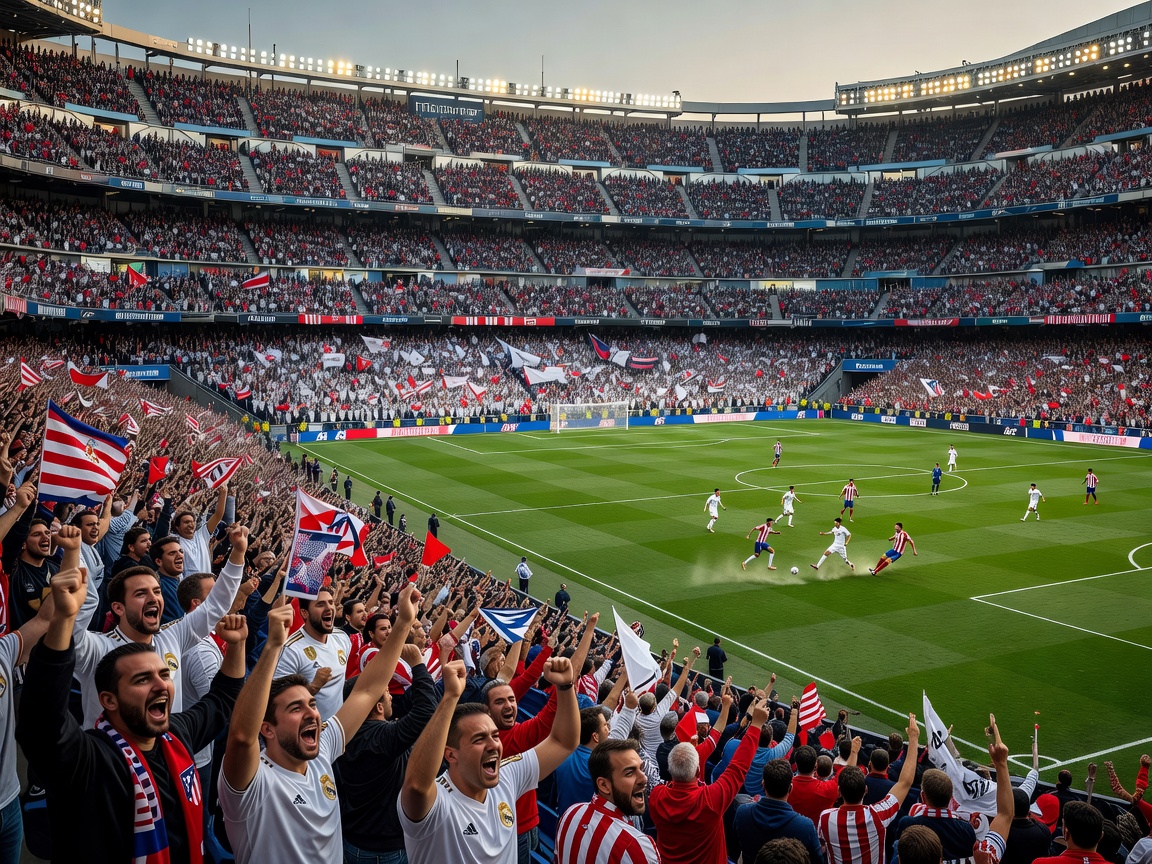 Packed Spanish football ground representing the Madrid derby